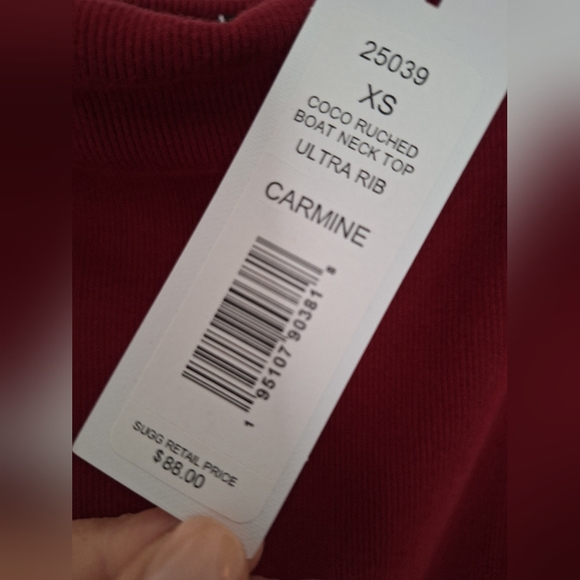 NWT MICHAEL STARS Coco Ruched Boat Neck Ultra Rib Carmine Stretch Tank XS - Picture 4 of 10